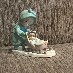 Precious Moments 1989 Baby in Sled/Stroller